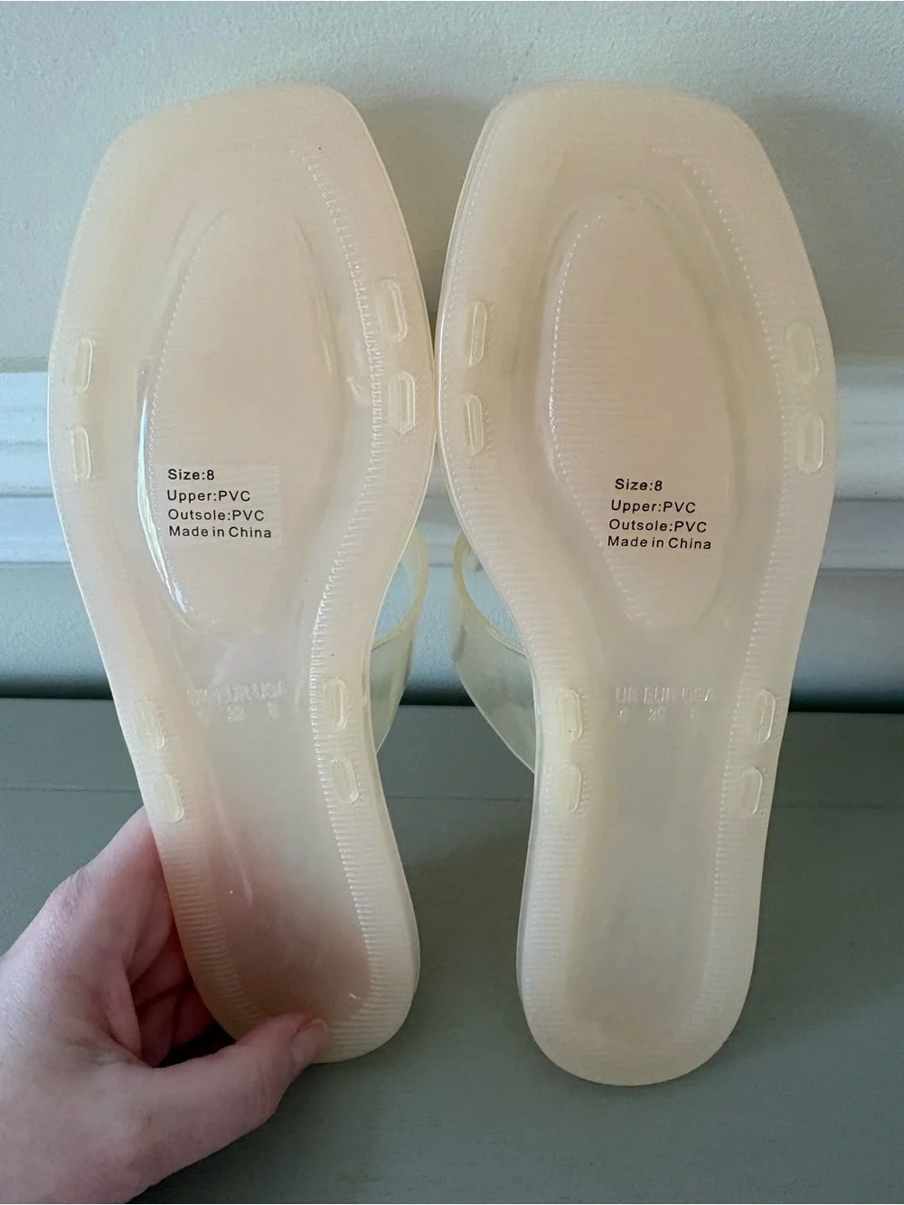 New York & Company Blush Clear Slides with Pink Gem Accents